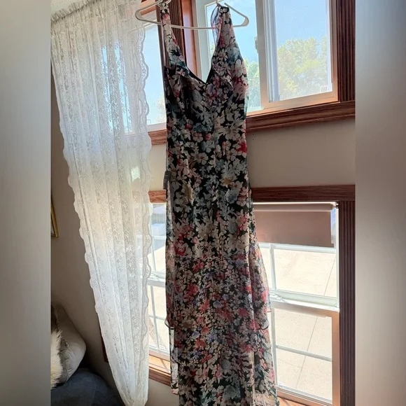 NWT Lulus Radiant Hunter Green Floral Print Chiffon Maxi Dress - Picture 11 of 12